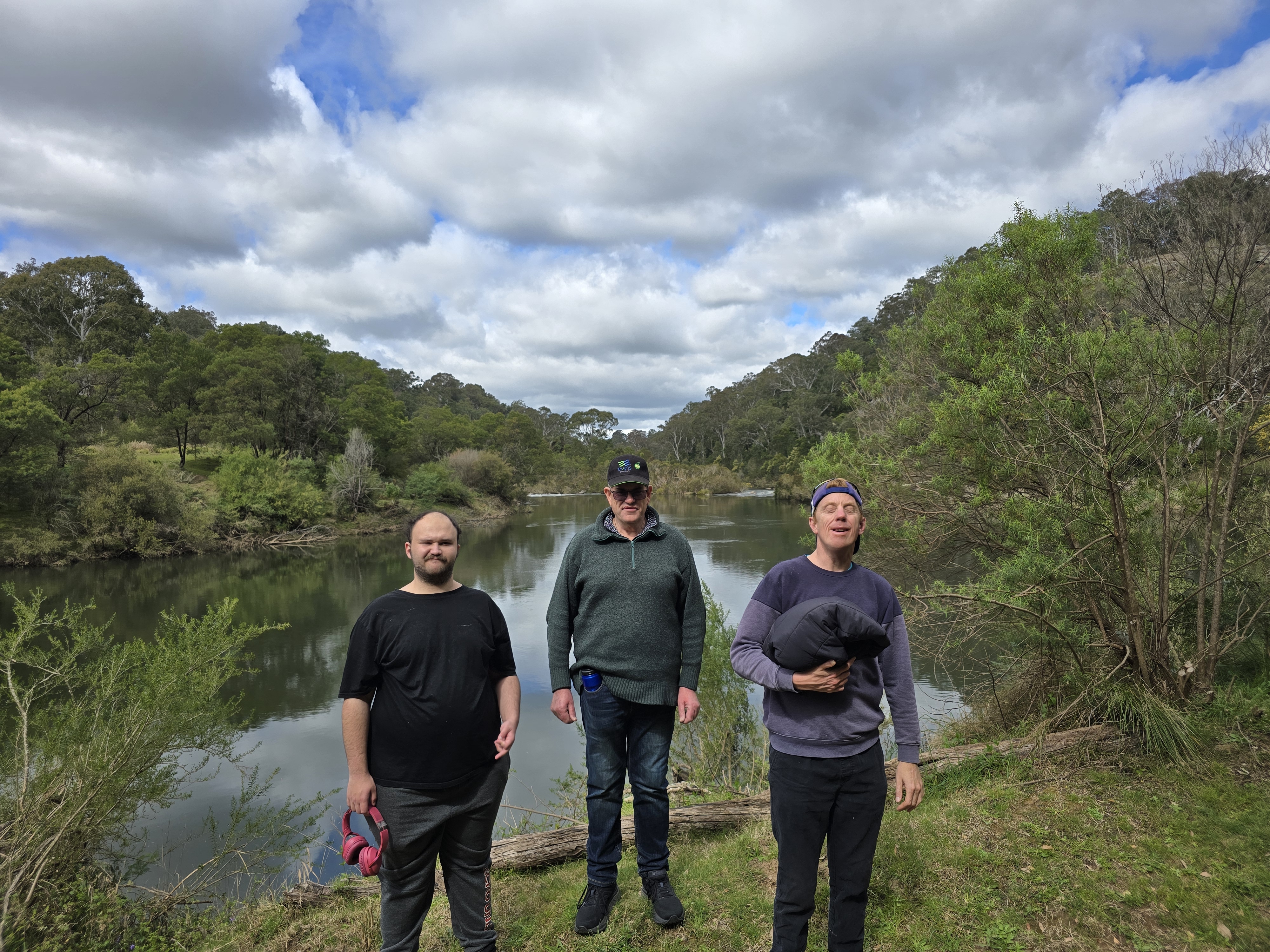 3 men bushing walking in East Gippsland at Distinctive Options Noweyung